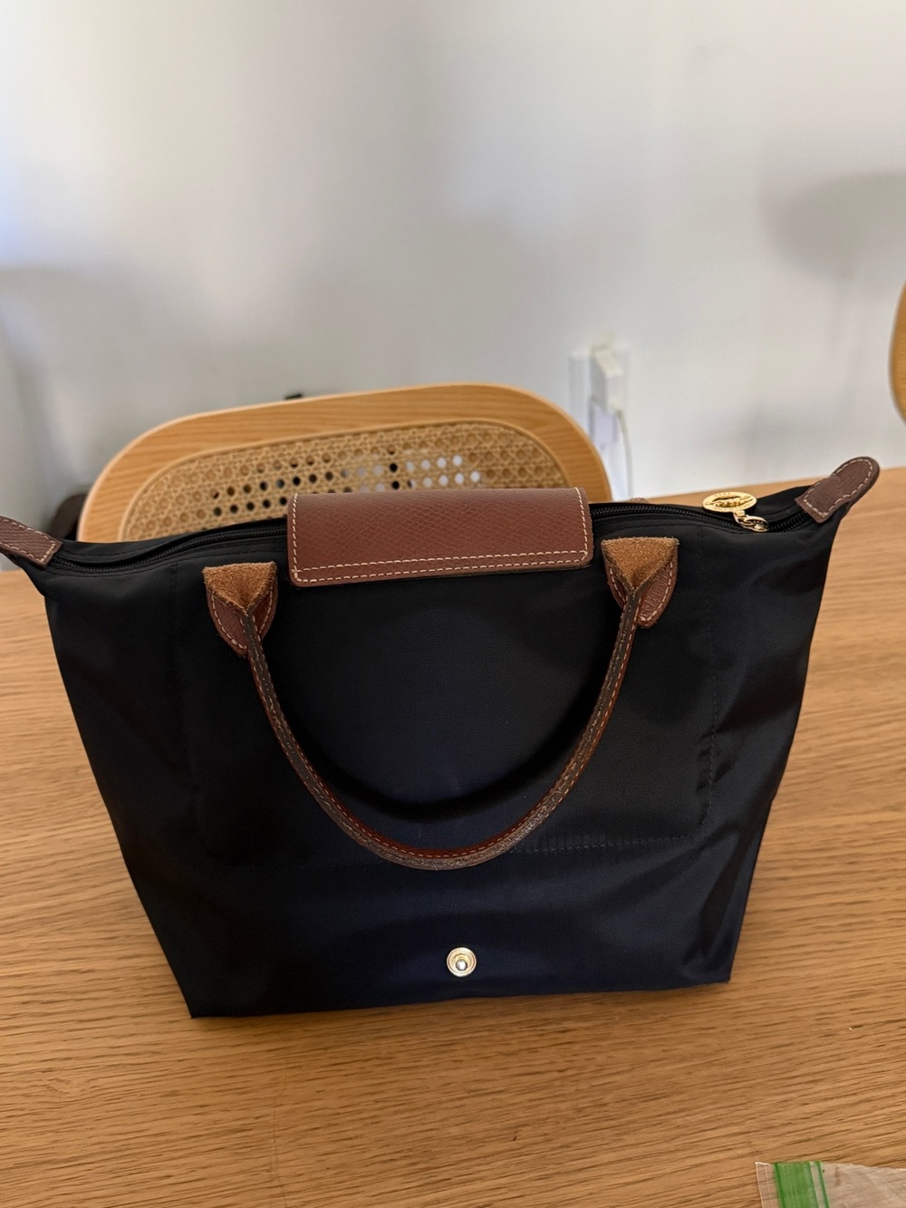 Longchamp Black Nylon Shoulder Bag with Brown Leather Trim - Picture 2 of 2